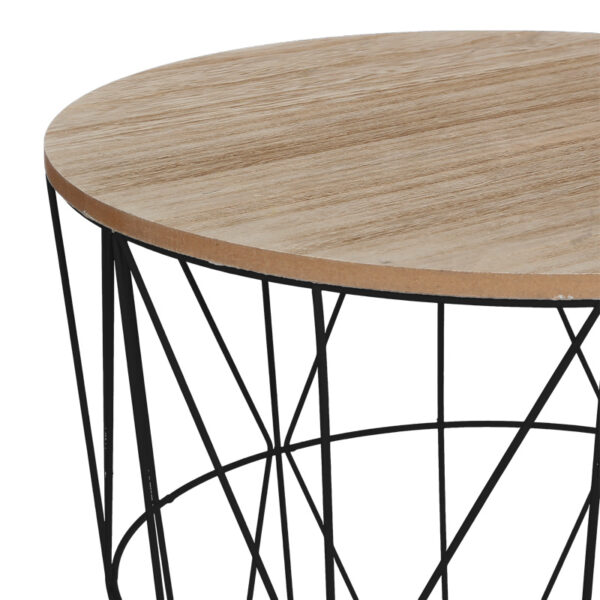 Βοηθητικό τραπέζι Kumi pakoworld mdf επιφάνεια oak και μέταλλο σε μαύρη απόχρωση Φ40x41εκ - Image 2