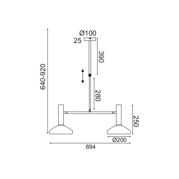 NETTO ΚΡΕΜΑΣΤΟ Φ/Σ 2ΧΕ27 ΟΡΕΙΧΑΛΚΟ+ΜΑΥΡΟ 69Χ20XΗ92CM SHERLOCK - Image 2