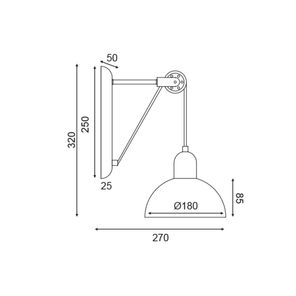 NETTO ΕΠΙΤΟΙΧΟ Φ/Σ 1ΧΕ14 ΓΚΡΙ/ΛΕΥΚΟ ΜΕΤΑΛΛΙΚΟ 27X18X32CM CEZANNE - Image 2