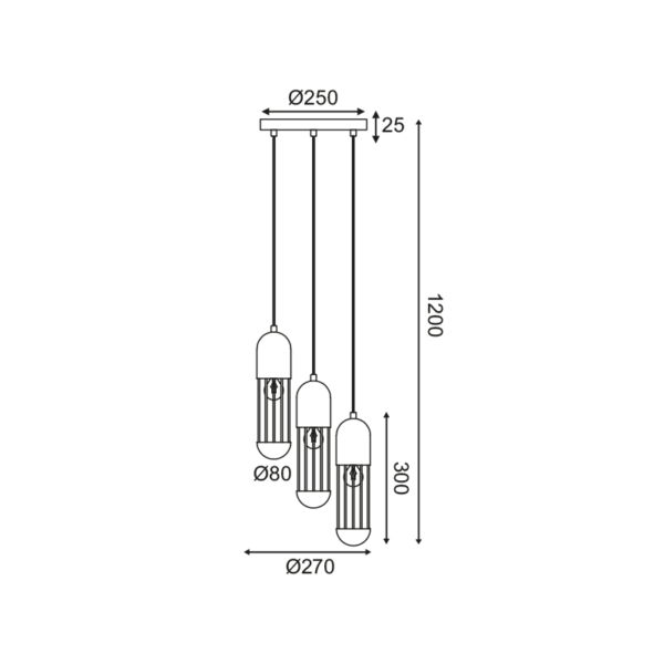NETTO ΚΡΕΜΑΣΤΟ Φ/Σ 3ΧΕ27 ΛΕΥΚΟ ΜΕΤΑΛΛΙΚΟ D27XH120CM LAB - Image 2