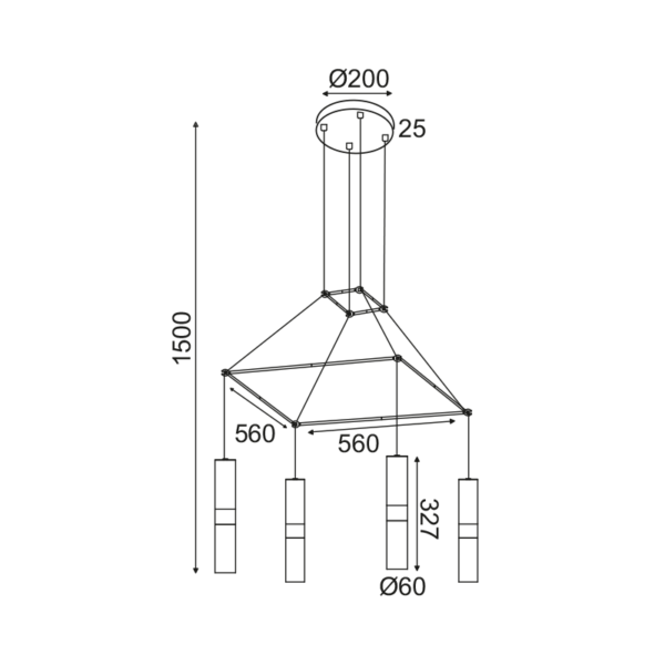 NETTO ΚΡΕΜΑΣΤΟ Φ/Σ 4XGU10 ΟΡΕΙΧΑΛΚΟ ΜΕΤΑΛΛΙΚΟ 56X56XH150CM DA VINCI - Image 3