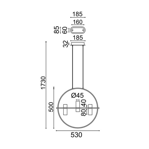NETTO ΚΡΕΜΑΣΤΟ Φ/Σ LED2835 12W ΧΡΥΣΟ ΑΛΟΥΜΙΝΙΟ 3000Κ 1080LM D53XH173CM IONIAN - Image 2