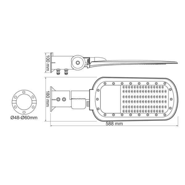 LED STREET LUMINAIRE 60W 8400LM 4000K 140x90˚ CLASS I 230V AC IP66 - Image 3