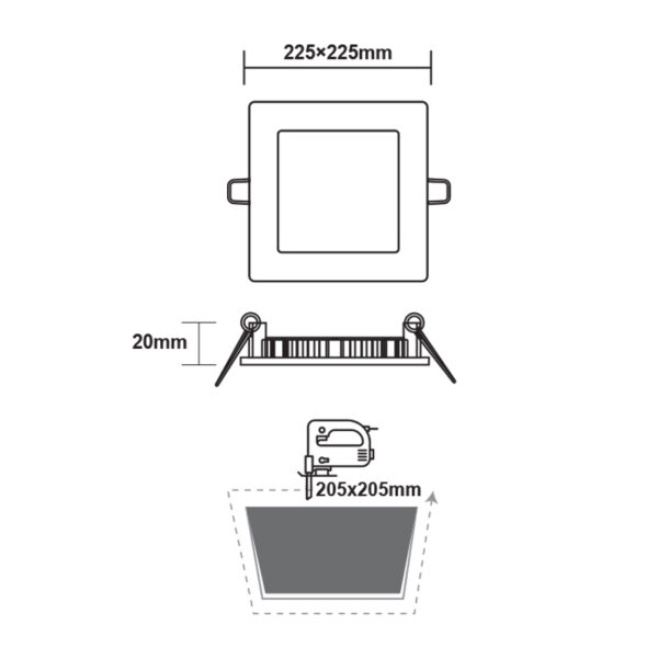 ΛΕΥΚΟ ΤΕΤΡΑΓΩΝΟ LED ΠΑΝΕΛ ΧΩΝΕΥΤΟ 18W 4000K 1800Lm 223x23mm 230V AC Ra80 - Image 2