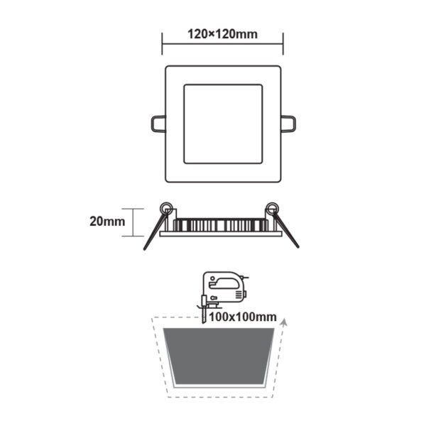 ΛΕΥΚΟ ΤΕΤΡΑΓΩΝΟ LED ΠΑΝΕΛ ΧΩΝΕΥΤΟ 6W 3000K 450Lm 118x118mm 230V AC Ra80 - Image 2