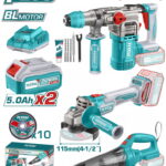 TOTAL ΕΠΑΓΓ. ΣΕΤ ΠΝΕΥΜΑΤΙΚΟ + ΓΩΝΙΑΚΟΣ ΤΡΟΧΟΣ + ΣΚΟΥΠΑΚΙ ΜΠΑΤ. Li-ion 20V / 5Ah / 2 ΜΠΑΤ (TOSLI240785E)