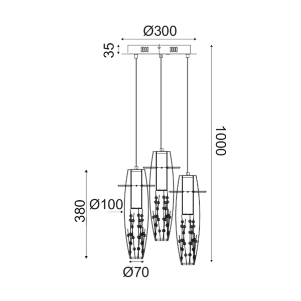 NETTO ΚΡΕΜΑΣΤΟ LED 3X3W 3000K ΓΥΑΛ+ΧΡΩΜ ΜΕΤΑΛ+ΚΡΥΣΤΑΛ Φ30ΧΗ100CM VANI - Image 2