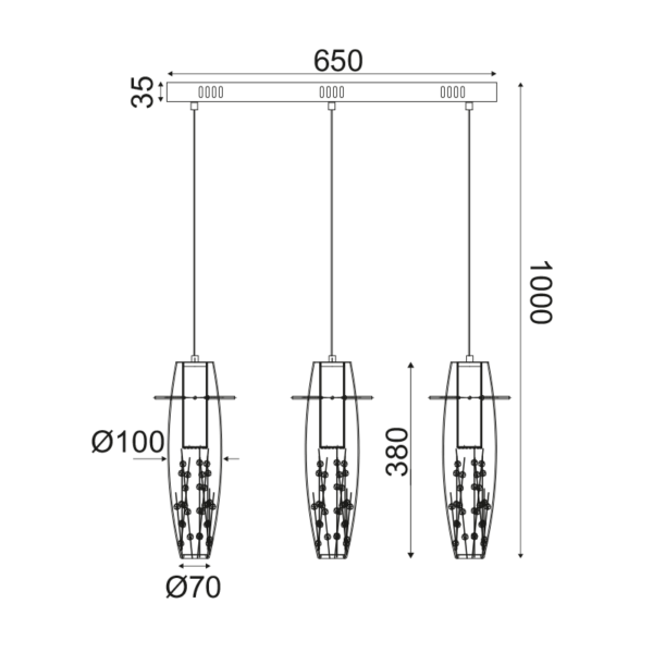 NETTO ΚΡΕΜΑΣΤΟ LED 3X3W 3000K ΓΥΑΛ+ΧΡΩΜ ΜΕΤΑΛ+ΚΡΥΣΤΑΛ 65Χ7ΧΗ100CM VANI - Image 2