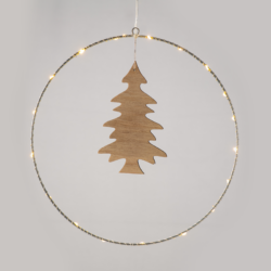 "HANGING CIRCLE WOODEN TREE" 20 MINI LED WW Λ/ΚΙΑ ΜΠ/ΡΙΕΣ (3AA) IP20 Φ30CM (9.5Χ16CM)