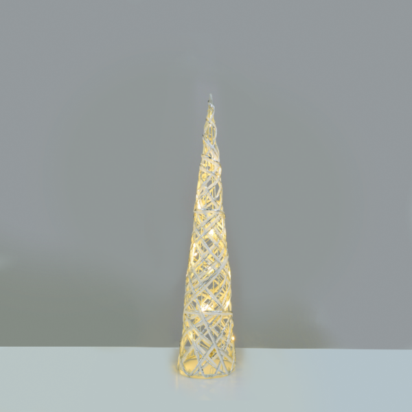 ^ "WHITE & SILVER CONE TREE" 20 MINI WW LED ΛΑΜΠ. ΜΠΑΤ. 3ΧΑΑ