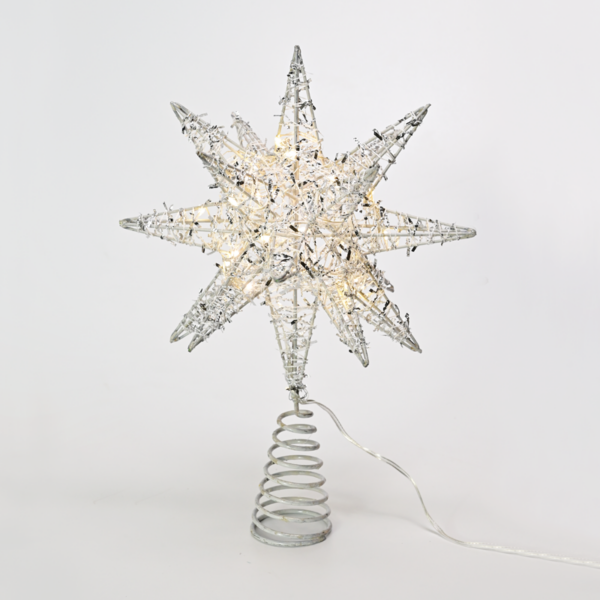 ^ "SILVER TINSEL THREAD STAR 2" 20 MINI WW LED ΛΑΜΠ. ΜΠΑΤ. 3ΧΑΑ