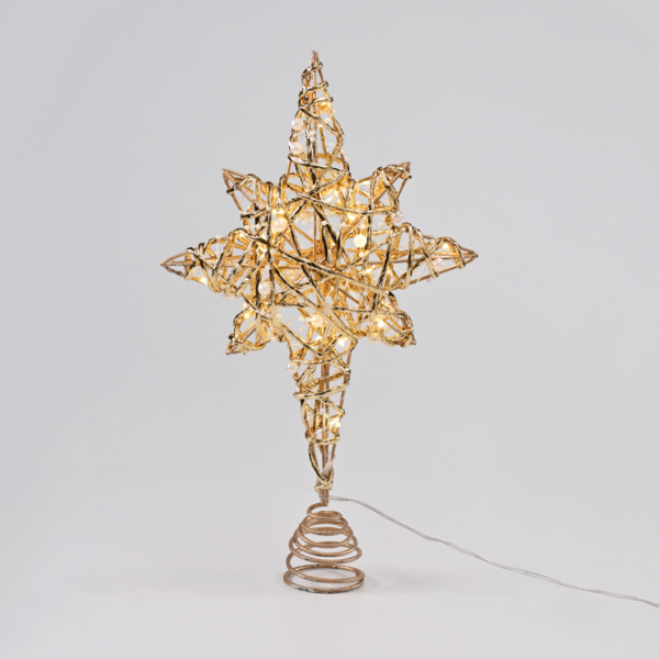 ^ "GOLD & WHITE BEAD STAR " 20 MINI WW LED ΛΑΜΠ. ΜΠΑΤ. 3ΧΑΑ