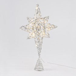 ^ "SILVER & WHITE BEAD STAR " 20 MINI WW LED ΛΑΜΠ. ΜΠΑΤ. 3ΧΑΑ
