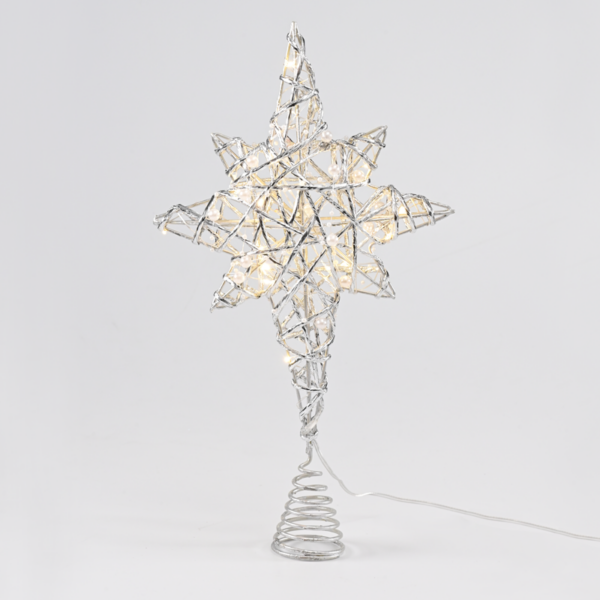 ^ "SILVER & WHITE BEAD STAR " 20 MINI WW LED ΛΑΜΠ. ΜΠΑΤ. 3ΧΑΑ
