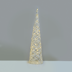 ^ "WHITE & SILVER CONE TREE" 40 MINI WW LED ΛΑΜΠ. ΜΠΑΤ. 3ΧΑΑ