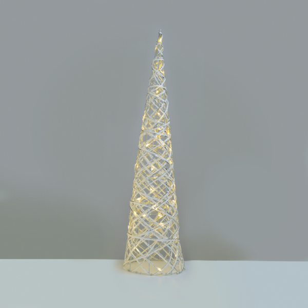 ^ "WHITE & SILVER CONE TREE" 40 MINI WW LED ΛΑΜΠ. ΜΠΑΤ. 3ΧΑΑ