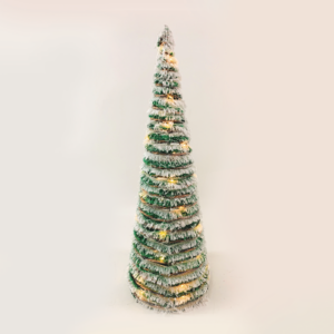^ "GREEN RATTAN CONE TREE WITH SNOW" 40 MINI WW LED ΛΑΜΠ. ΜΠΑΤ. 3ΧΑΑ