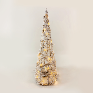 ^ "RATTAN CONE TREE WITH SNOW" 50 MINI WW LED ΛΑΜΠ. ΜΠΑΤ. 3ΧΑΑ