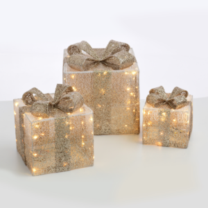 ^ SET "WHITE&CHAMPAGN GOLD GIFT BOX&GLITR BOW" 90(20+30+40)WW MINILED  ΜΠΑΤ.3*3ΑΑ IP20 17