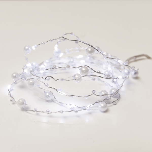 "PEARL" Σχέδιο 20 LED ΛΑΜΠΑΚ ΣΕΙΡΑ ΨΥΧΡΟ ΛΕΥΚΟ ΑΣΗΜΙ ΚΑΛΩΔ ΧΑΛΚΟΥ & ΜΠΑΤΑΡ 2xAA IP20 2m+10cm 1.2W