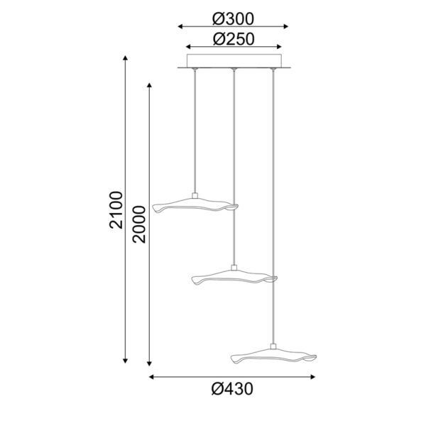 ΚΡΕΜΑΣΤΟ Φ/Σ LED 15W 3000K 1050LM NINFEA ΟΡΕΙΧΑΛΚΟ ΜΕΤ/ΚΟ IP20 D43XH210CM - Image 2