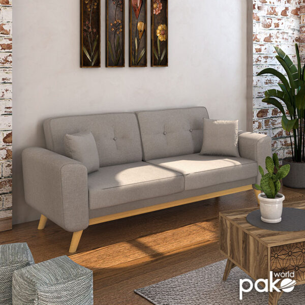Καναπές-κρεβάτι Carmelo pakoworld με μπεζ-γκρι ύφασμα 214x80x86εκ - Image 2