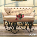 Τραπέζι σαλονιού Bike pakoworld χρώμα μαύρο-καρυδί 85x55x41εκ - Image 2