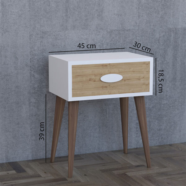 Κομοδίνο Laber pakoworld με ένα συρτάρι καρυδί-λευκό-sonoma 45x30x57.5εκ - Image 5