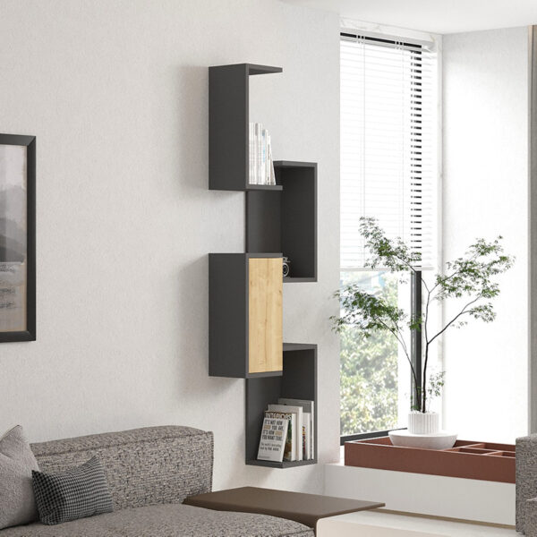 Ραφιέρα τοίχου Kongo pakoworld σε oak- ανθρακί απόχρωση 44x20x159εκ - Image 3