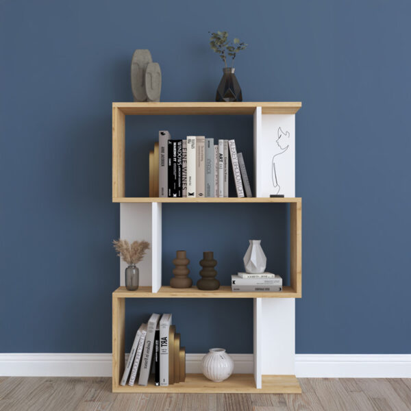 Βιβλιοθήκη Kadu pakoworld σε oak-λευκή απόχρωση  72x22x108εκ - Image 2