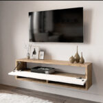 Έπιπλο τηλεόρασης επιτοίχιο Roscoe pakoworld λευκό-oak 100x31.5x29.5εκ - Image 2