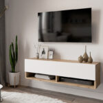 Έπιπλο τηλεόρασης επιτοίχιο Roscoe pakoworld λευκό-oak 100x31.5x29.5εκ - Image 3