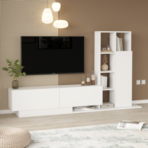 Σύνθετο σαλονιού Damon pakoworld σε λευκή απόχρωση 211.2x29.5x123.6εκ - Image 2