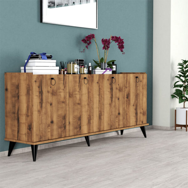 Μπουφές Lireta pakoworld μελαμίνης καρυδί-μαύρο 182x41x82.5εκ - Image 2