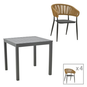 Τραπεζαρία Kliton-Raven σετ 5τεμ pakoworld αλουμίνιο σε ανθρακί απόχρωση 80x80x74εκ