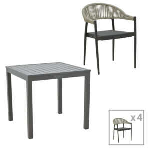 Τραπεζαρία Kliton- Elation σετ 5τεμ pakoworld αλουμίνιο σε ανθρακί απόχρωση 80x80x74εκ