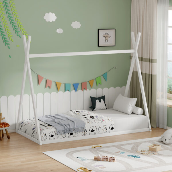 Παιδικό κρεβάτι Lilly τ.Montessori pakoworld ξύλο πεύκου σε λευκή απόχρωση 90x190εκ - Image 2