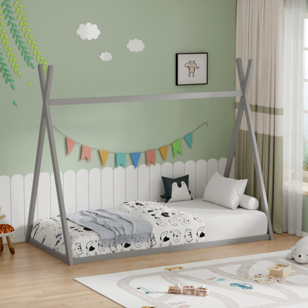 Παιδικό κρεβάτι Lilly τ.Montessori pakoworld ξύλο πεύκου σε γκρι απόχρωση 90x190εκ - Image 2