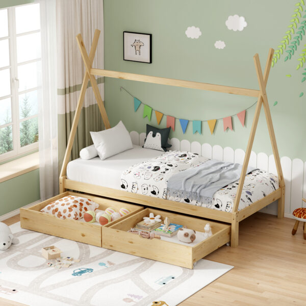 Παιδικό κρεβάτι Lalitto τ.Montessori με 2 συρτάρια τ.Montessori  pakoworld ξύλο πεύκου σε φυσική απόχρωση 90x190εκ - Image 2