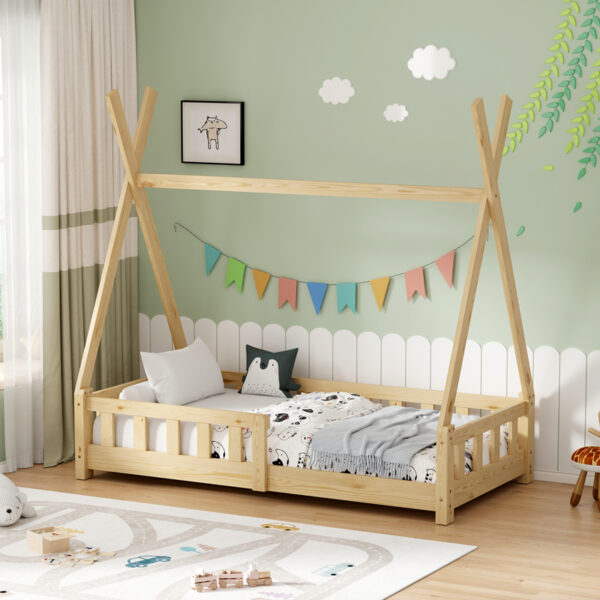 Παιδικό κρεβάτι Noam τ.Montessori με κιγκλίδωμα pakoworld ξύλο πεύκου σε φυσική απόχρωση 70x140εκ - Image 2