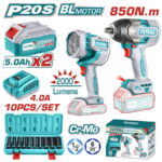 TOTAL ΕΠΑΓΓ. ΣΕΤ ΜΠΟΥΛΟΝΟΚΛΕΙΔΟ 850Nm + ΠΡΟΒΟΛΕΑΣ ΜΠΑΤ Li-ion 20V (TOSLI241181E)