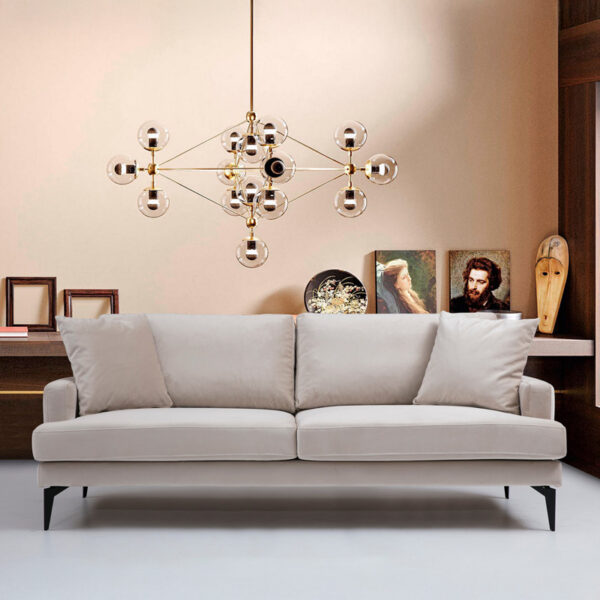 Καναπές 2θέσιος Fortune pakoworld βελούδο μπεζ-μαύρο 175x90x88εκ - Image 2