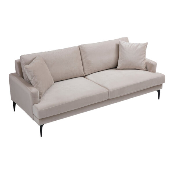 Καναπές 2θέσιος Fortune pakoworld βελούδο μπεζ-μαύρο 175x90x88εκ - Image 3