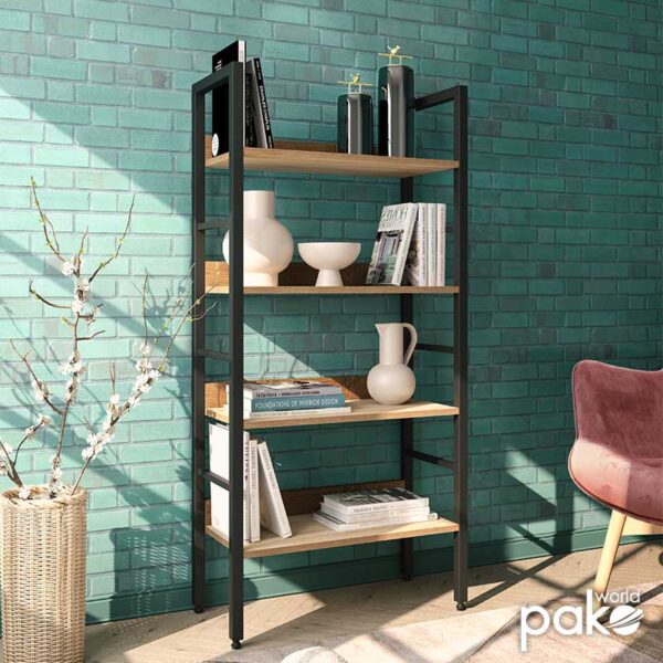 Βιβλιοθήκη- Ραφιέρα Ramon pakoworld φυσικό-μαύρο 60x28x125,5εκ - Image 3