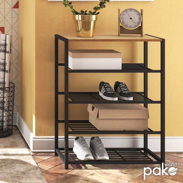 Παπουτσοθήκη Ramon pakoworld 12 ζευγών φυσικό-μαύρο 63x30x83εκ - Image 2