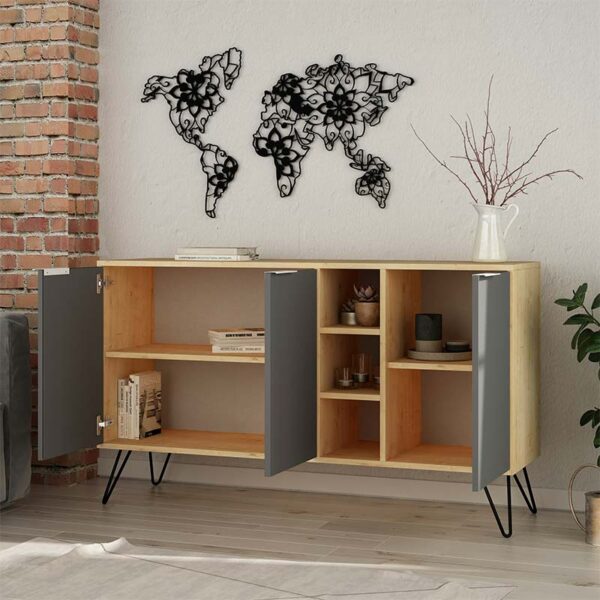 Μπουφές Clara pakoworld χρώμα light oak-ανθρακί 142x35.5x83εκ - Image 4