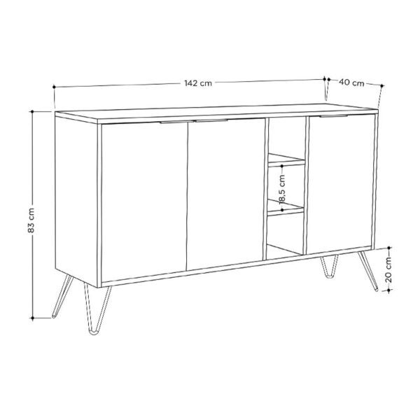 Μπουφές Clara pakoworld χρώμα light oak-ανθρακί 142x35.5x83εκ - Image 5