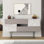 Μπουφές Roberta pakoworld μόκα με γκρι-μπεζ μαρμάρου 145x40x82εκ - Image 3