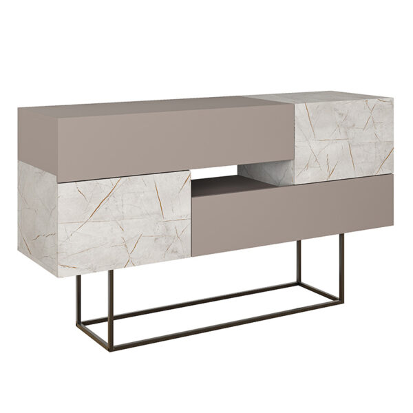 Μπουφές Roberta pakoworld μόκα με γκρι-μπεζ μαρμάρου 145x40x82εκ