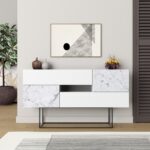 Μπουφές Roberta pakoworld μελαμίνης λευκό μαρμάρου 145x40x82εκ - Image 2